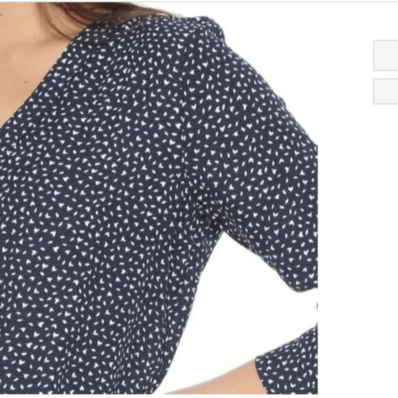 BANANA REPUBLIC Navy Blue & Cream V-Neck Long Sleeve Blouse - Picture 2 of 10